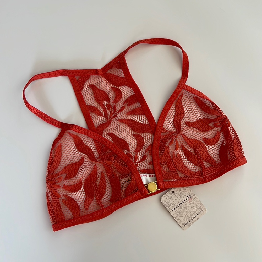 NWT Free People Raya Embroidered Lace Bralette in Red Henna Size XS
